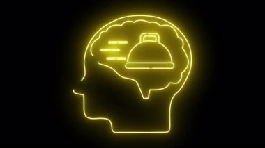 Parlak sarı bir neonstyle siluet. İçinde besin saati olan bir kafa.