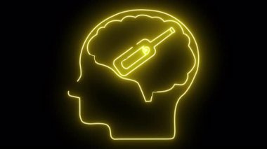Neon sarısı bir kafa çizgisi içinde şişe olan bir beyin içerir.