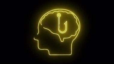 Bir kanca içeren bir beyni olan neon sarısı bir kafa.