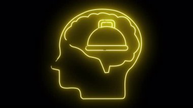 Bir besin saati içeren bir beyni olan neon sarısı bir kafa.