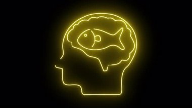 İçinde balık olan sarı neon bir kafa profili.