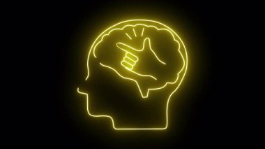 Işıldayan neon kafa hatları Bir elle beyni çimdikliyor