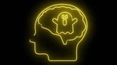 Kafasında hayalet şekli olan bir ana hat. Hepsi parlak sarı neon efektlerle koyu siyah arka plana ayarlanmış.