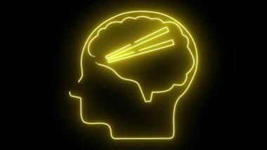 Baş silueti, parlak beyin ve içinde yatay çizgiler olan siyah bir arkaplan.