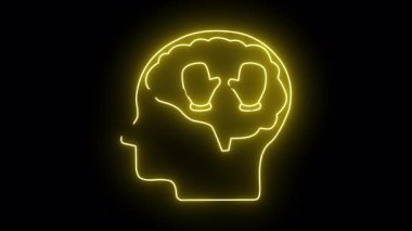 Siyah arka planda izole edilmiş bir beyin şeklindeki boks eldivenleriyle aydınlatılmış neon sarısı kafa profili.