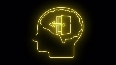 İçinde açık bir kapı ve solu işaret eden bir ok bulunan parlak sarı bir kafa çizgisi.