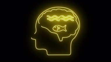 Neon sanat, beyninde dalgalı çizgiler ve içinde balık olan bir kafa gösteriyor.