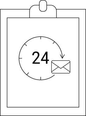 24 inside circular timeline icon with arrow leading to an envelope on a clipboard