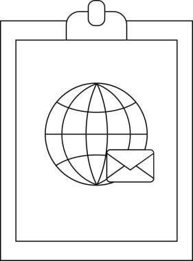 A clipboard displays a globe and envelope suggesting global communication