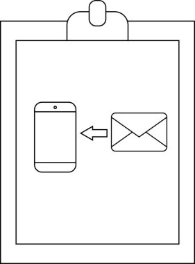 A clipboard displays a phone receiving email suggesting mobile communication or notifications