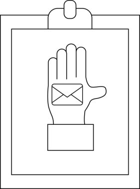 A clipboard displays an open palm with a mail envelope in the center