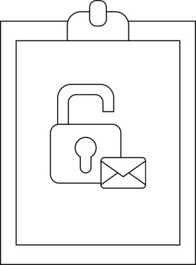 A clipboard displays an unlocked padlock icon and an email envelope icon