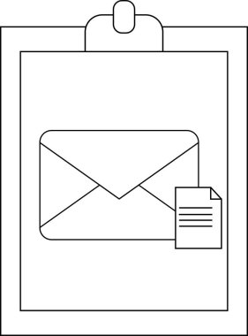 A clipboard presents an envelope and document depicted in outline