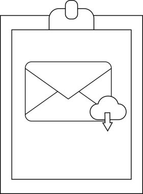 A clipboard with an envelope icon and a cloud symbol with a downward arrow