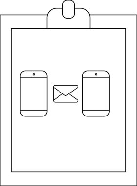 A clipboard with two phones and an envelope symbol displayed on its surface