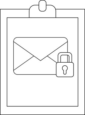 An envelope padlock sit on a clipboard Simple line drawing