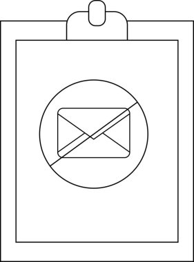 Blackandwhite drawing of clipboard with an email icon crossed out on a document
