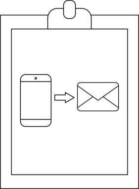 Clipboard with a phone arrow and envelope outline conveying a digital message concept