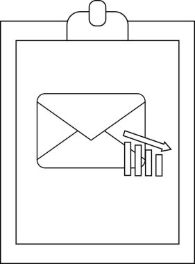 Clipboard with envelope bar graph arrow Outline