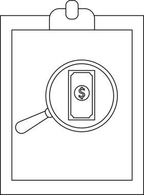 Clipboard with money under magnifying glass