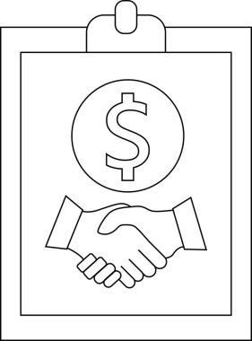 A clipboard displaying a dollar sign above a handshake