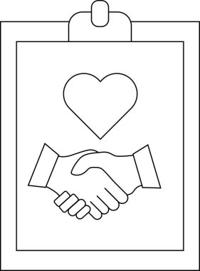 A clipboard displays a heart above a handshake