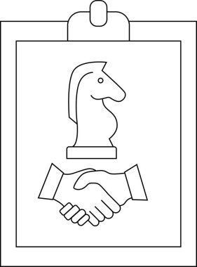 Chess piece and handshake drawing on a clipboard