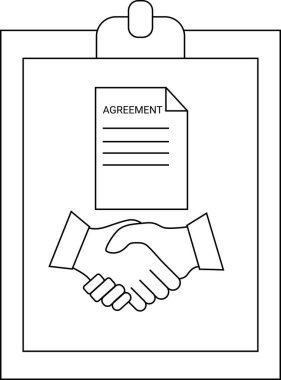 Clipboard with agreement form and handshake illustration