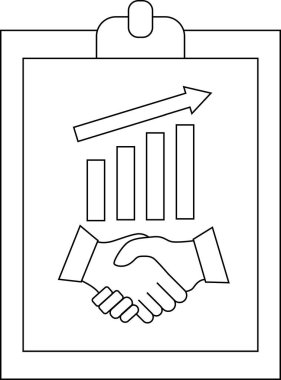 Clipboard with graph bars up arrow handshake signaling business agreement positive trend