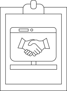 Panodaki bir bilgisayar ekranında el sıkışmanın grafiksel görüntüsü