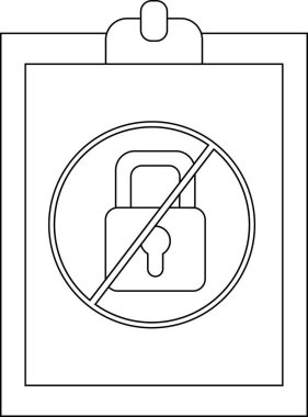 A clipboard with a prohibited icon superimposed featuring a padlock with a slash through it