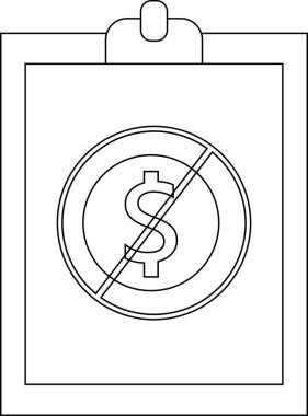 A nomoney symbol is centered on a clipboard representing financial constraint or prohibition
