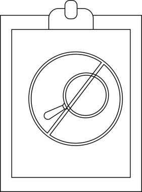 An illustration of a clipboard with a no search symbol featuring a magnifying glass crossed out by a diagonal line