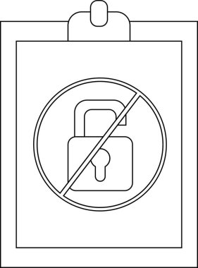 An open padlock with a diagonal strikethrough placed on a clipboard