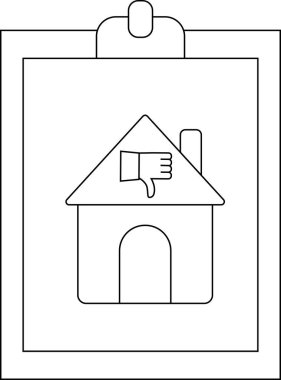 A clipboard displays a house with a thumbsdown symbol on its roof
