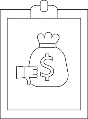 A clipboard presents a money bag with a thumb down icon indicating disapproval