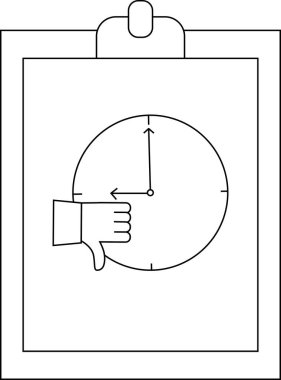 Saat 12: 30 'u gösteren bir pano. Saat 9' un yanında baş parmak işareti var.