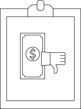 Clipboard shows money with thumbs down indicating financial disapproval