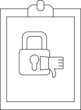 Padlock with a thumbsdown gesture set on a clipboard