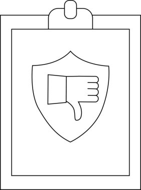 Thumbsdown inside shield on clipboard outline icon style no fill