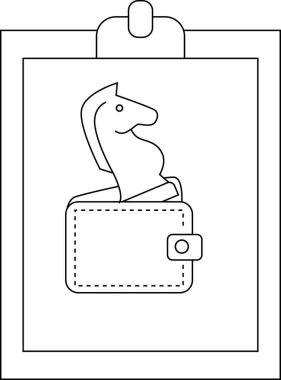 A chess knight emerges from a wallet clipped to a clipboard