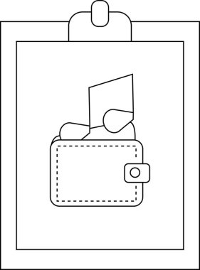 A wallet with cash shown on a clipboard with a top fastener