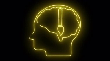 Neon sarı dış hat bir kafa profili beyin ve siyah arka planda boya fırçası gösteriyor.