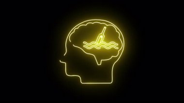 Beyni olan bir kafa yapısı Beynin içinde bir şişe su belirir