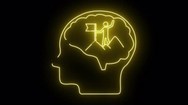 Sarı neon başlıklı, kafası dağ bayrağı ve figürle dolu.