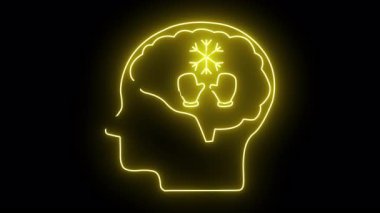 Beynin içinde kara deliğe karşı dizilmiş kar tanesi eldivenli sarı neon kafa hatları.