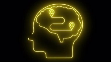 # Sarı neon bir kafa çizgisi, # # kıvrımlı bir yola bağlı iğnelerle işaretlenmiş bir beyin #