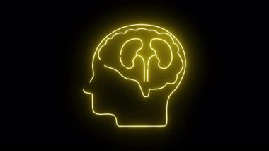 İki böbrek şeklini içeren bir beyni olan insan kafasının sarı neon çizgisi.