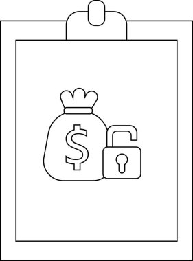 Para çantası ve asma kilit çizimi olan bir belge
