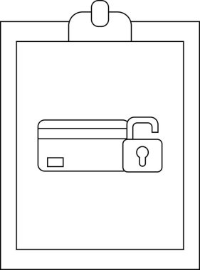 Kredi kartı ile pano ve kilitlenmemiş asma kilit sembolü basit çizgi çizimi